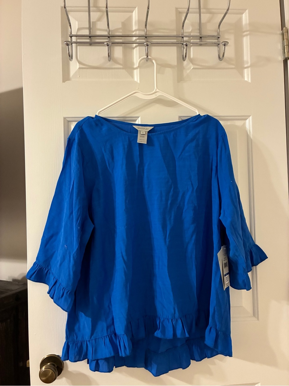 Multiples Blue Ruffle Hem Blouse